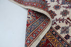 5x6 Beige & Red Super Kazak Geometric Handmade Cotton & Wool Rug | Premium Luxury Area Rug