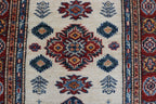 3x4 Beige & Red Super Kazak Area Rug | Handmade Wool & Cotton Geometric Rug