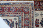 3x4 Beige & Red Super Kazak Area Rug | Handmade Wool & Cotton Geometric Rug
