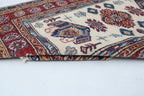 3x4 Beige & Red Super Kazak Area Rug | Handmade Wool & Cotton Geometric Rug