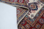3x4 Beige & Red Super Kazak Area Rug | Handmade Wool & Cotton Geometric Rug