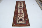 2x8 Beige & Red Super Kazak Runner Rug | Handmade Wool & Cotton Geometric Rug