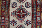 2x8 Beige & Red Super Kazak Runner Rug | Handmade Wool & Cotton Geometric Rug