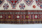 2x8 Beige & Red Super Kazak Runner Rug | Handmade Wool & Cotton Geometric Rug