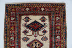 2x8 Beige & Red Super Kazak Runner Rug | Handmade Wool & Cotton Geometric Rug