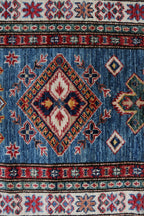 2x8 Beige & Red Super Kazak Runner Rug | Handmade Wool & Cotton Geometric Rug
