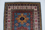 2x8 Beige & Red Super Kazak Runner Rug | Handmade Wool & Cotton Geometric Rug