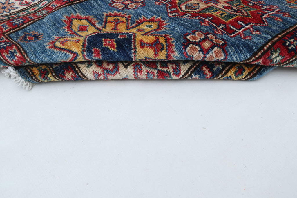 2x8 Beige & Red Super Kazak Runner Rug | Handmade Wool & Cotton Geometric Rug