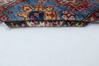2x8 Beige & Red Super Kazak Runner Rug | Handmade Wool & Cotton Geometric Rug