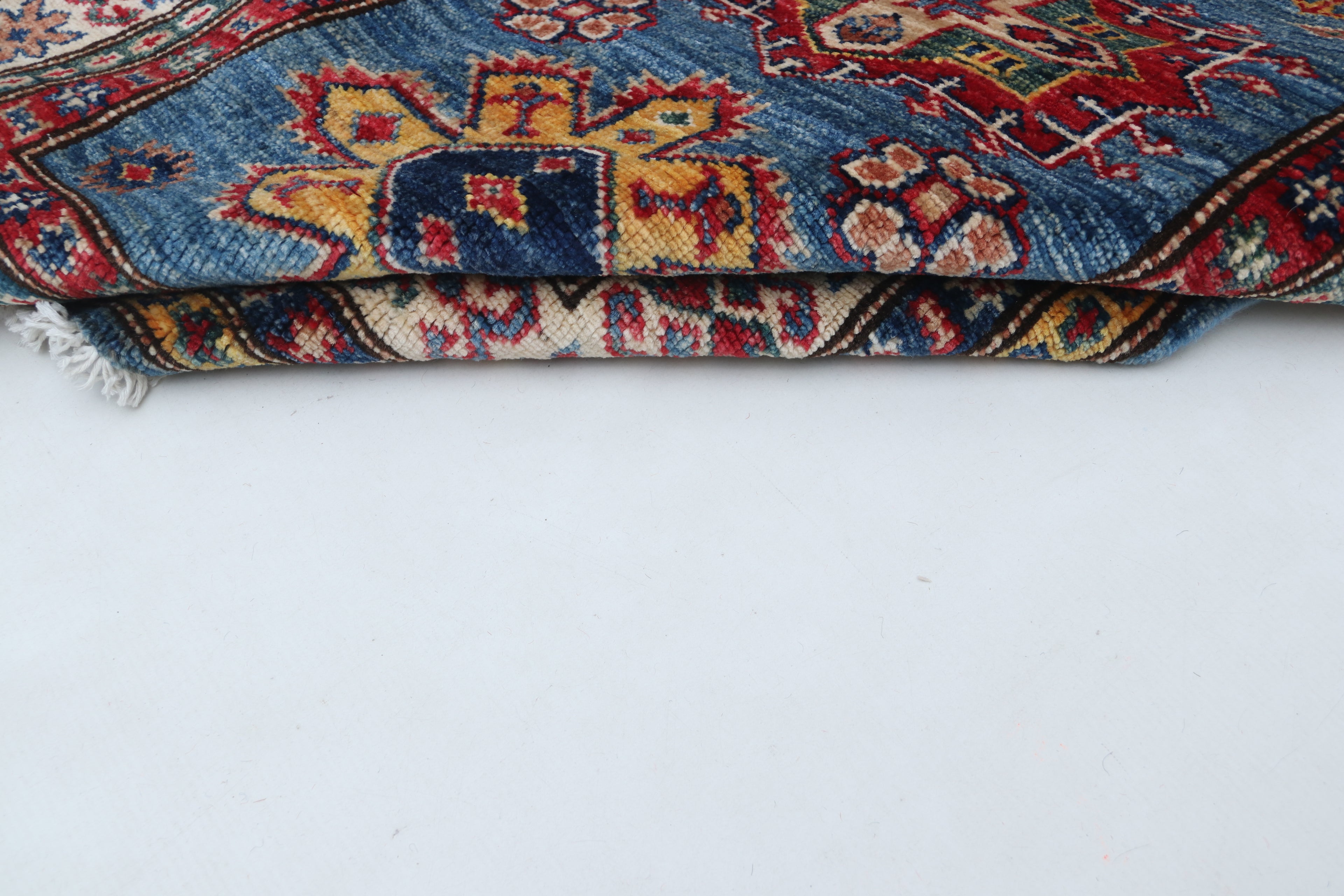 2x8 Beige & Red Super Kazak Runner Rug | Handmade Wool & Cotton Geometric Rug