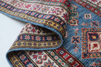 2x8 Beige & Red Super Kazak Runner Rug | Handmade Wool & Cotton Geometric Rug