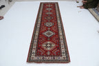 3x10 Beige & Red Super Kazak Geometric Handmade Cotton & Wool Runner Rug | Premium Luxury Runner Rug
