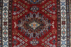 3x10 Beige & Red Super Kazak Geometric Handmade Cotton & Wool Runner Rug | Premium Luxury Runner Rug