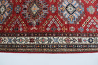3x10 Beige & Red Super Kazak Geometric Handmade Cotton & Wool Runner Rug | Premium Luxury Runner Rug