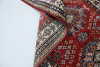 3x10 Beige & Red Super Kazak Geometric Handmade Cotton & Wool Runner Rug | Premium Luxury Runner Rug