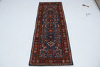 2x7 Blue & Red Super Kazak Geometric Handmade Cotton & Wool Runner Rug | Premium Luxury Runner Rug