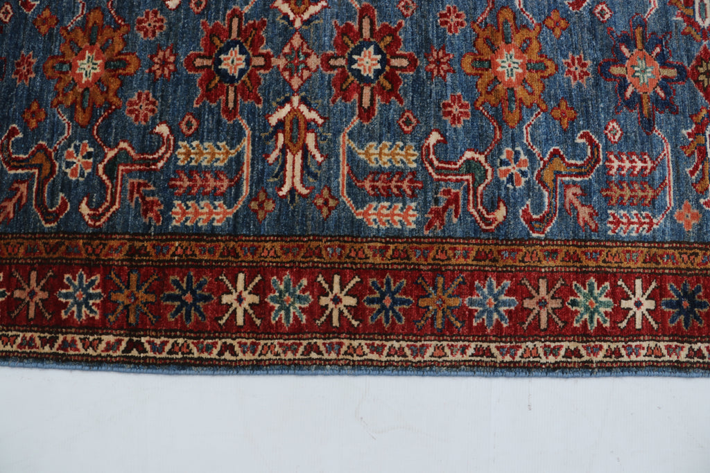 2x7 Blue & Red Super Kazak Geometric Handmade Cotton & Wool Runner Rug | Premium Luxury Runner Rug
