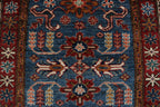 2x7 Blue & Red Super Kazak Geometric Handmade Cotton & Wool Runner Rug | Premium Luxury Runner Rug