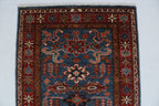 2x7 Blue & Red Super Kazak Geometric Handmade Cotton & Wool Runner Rug | Premium Luxury Runner Rug