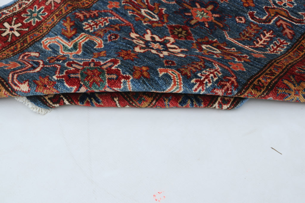 2x7 Blue & Red Super Kazak Geometric Handmade Cotton & Wool Runner Rug | Premium Luxury Runner Rug