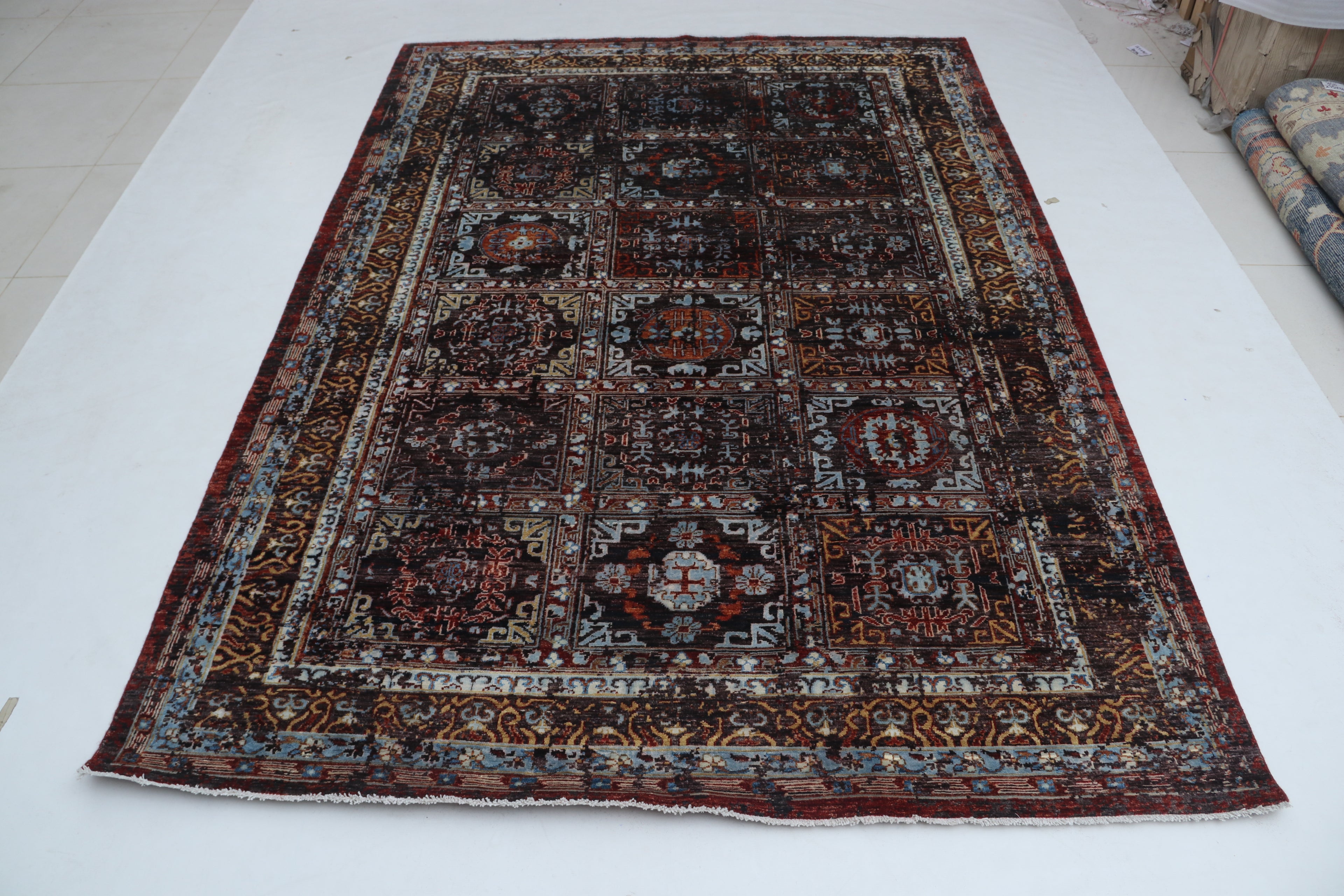 7x10 Brown Chobi Handmade Wool & Cotton Rug | Floral Hand-Knotted Area Rug | Vegetable Dyed