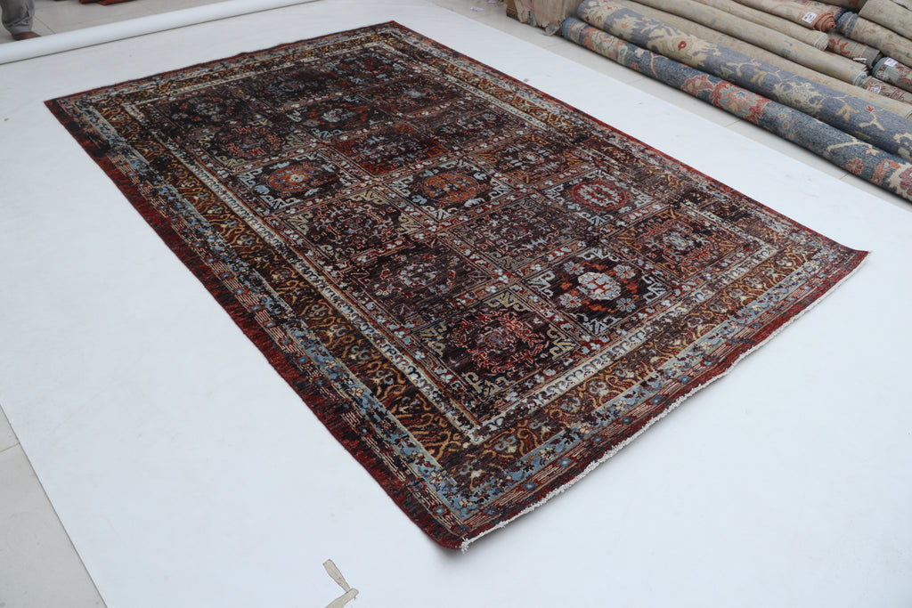 7x10 Brown Chobi Handmade Wool & Cotton Rug | Floral Hand-Knotted Area Rug | Vegetable Dyed