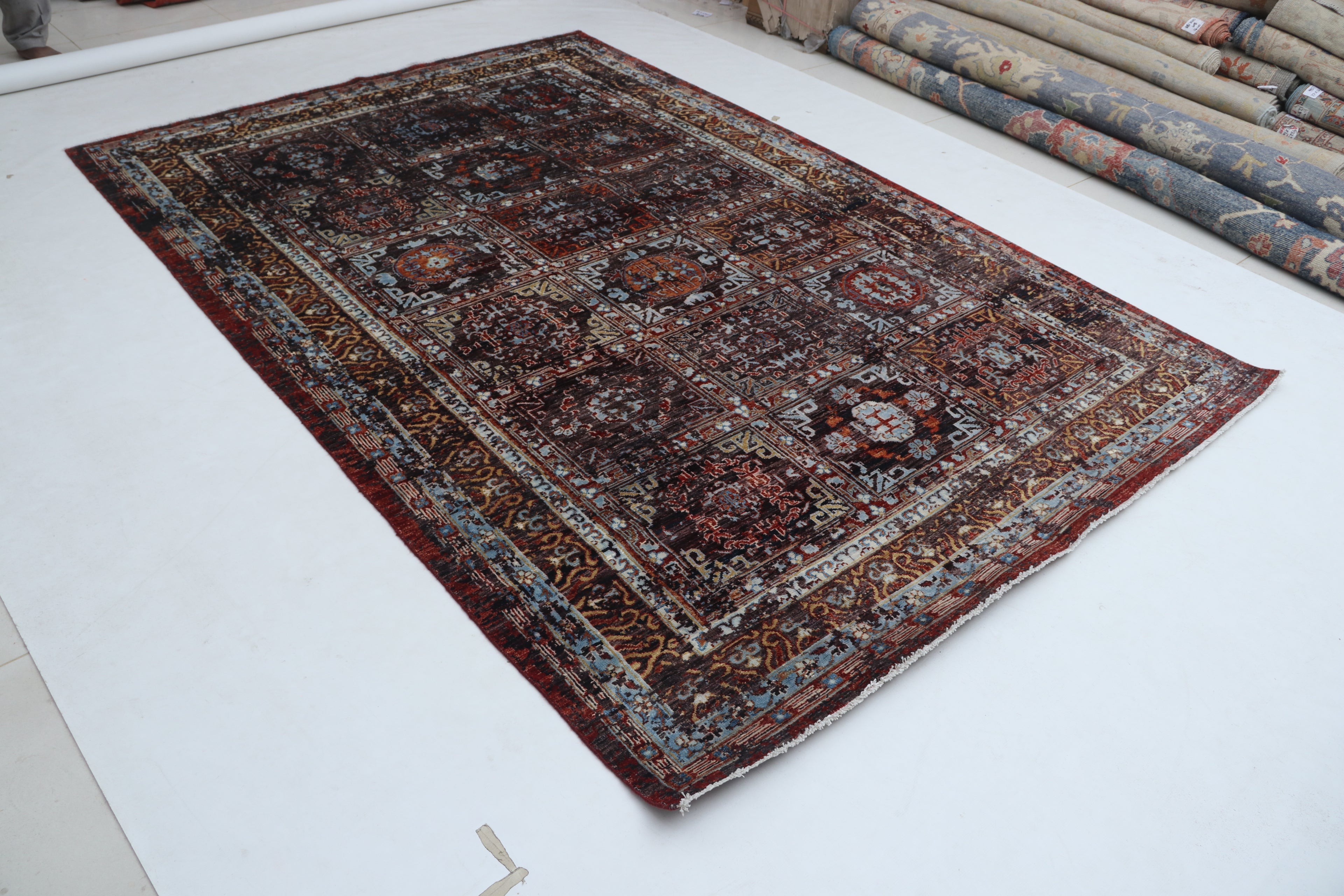 7x10 Brown Chobi Handmade Wool & Cotton Rug | Floral Hand-Knotted Area Rug | Vegetable Dyed