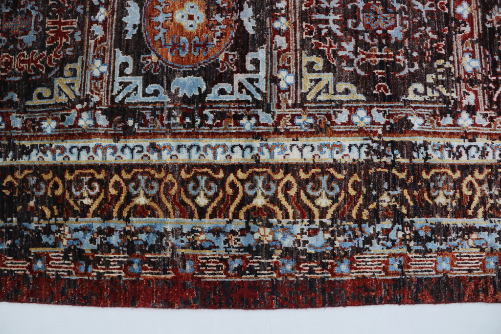 7x10 Brown Chobi Handmade Wool & Cotton Rug | Floral Hand-Knotted Area Rug | Vegetable Dyed