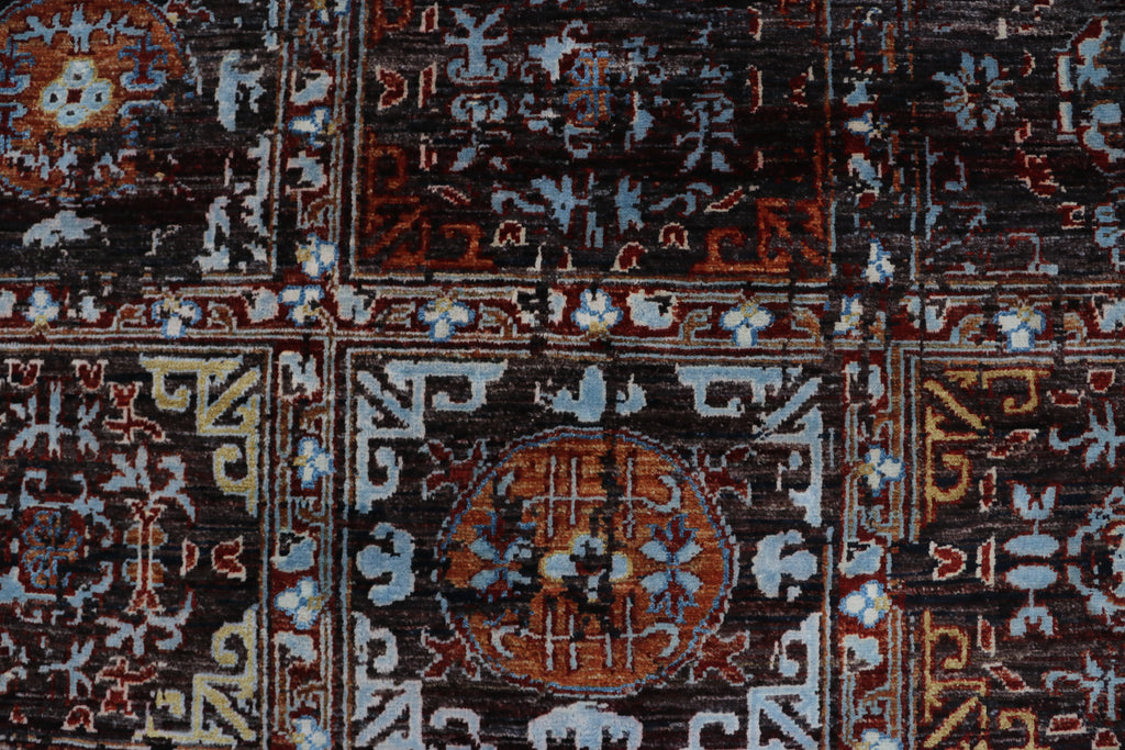 7x10 Brown Chobi Handmade Wool & Cotton Rug | Floral Hand-Knotted Area Rug | Vegetable Dyed