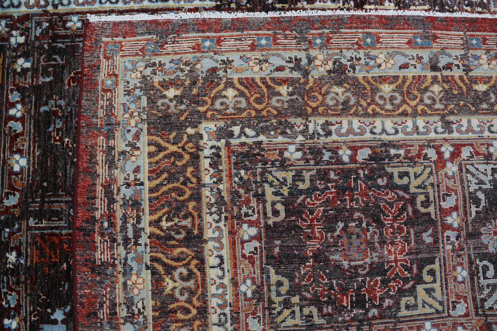 7x10 Brown Chobi Handmade Wool & Cotton Rug | Floral Hand-Knotted Area Rug | Vegetable Dyed