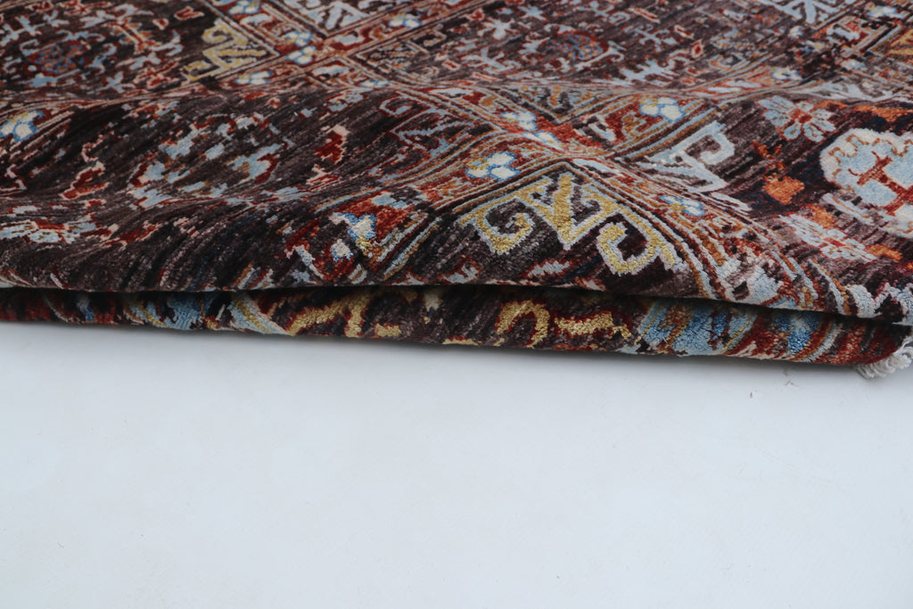 7x10 Brown Chobi Handmade Wool & Cotton Rug | Floral Hand-Knotted Area Rug | Vegetable Dyed