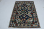 4x6 Gray Chobi Handmade Wool & Cotton Rug | Floral Hand-Knotted Luxury Area Rug