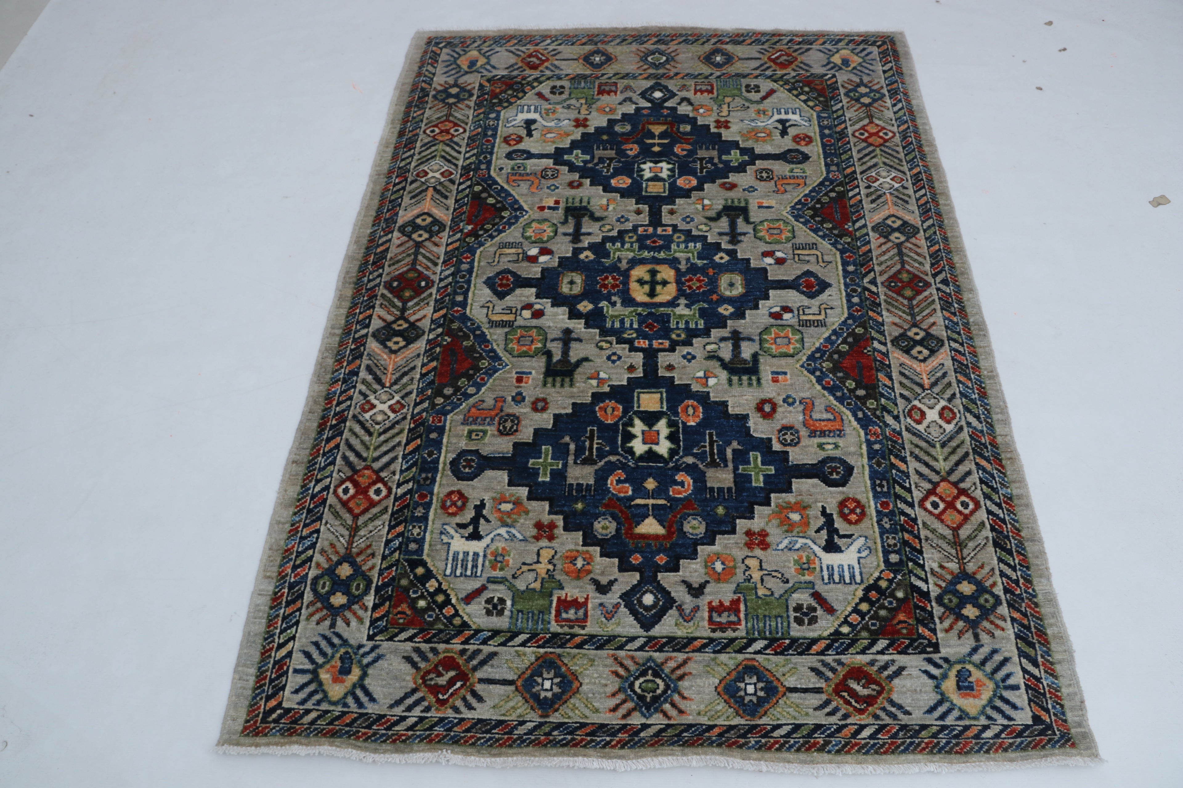 4x6 Gray Chobi Handmade Wool & Cotton Rug | Floral Hand-Knotted Luxury Area Rug