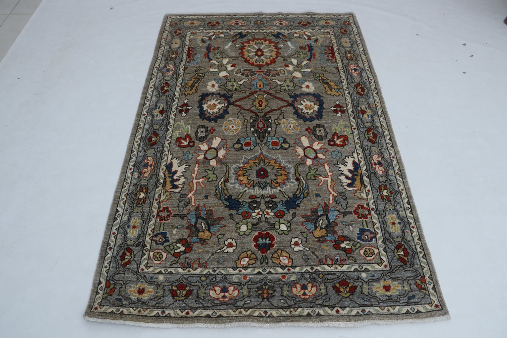4x6 Gray Chobi Floral Handmade Cotton & Wool Rug | Premium Luxury Area Rug
