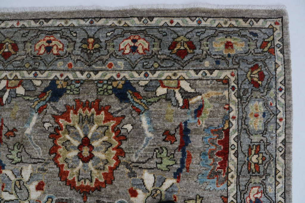 4x6 Gray Chobi Floral Handmade Cotton & Wool Rug | Premium Luxury Area Rug