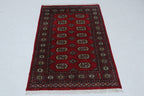 Hand-knotted Mori Bokhara cotton and wool rug in red