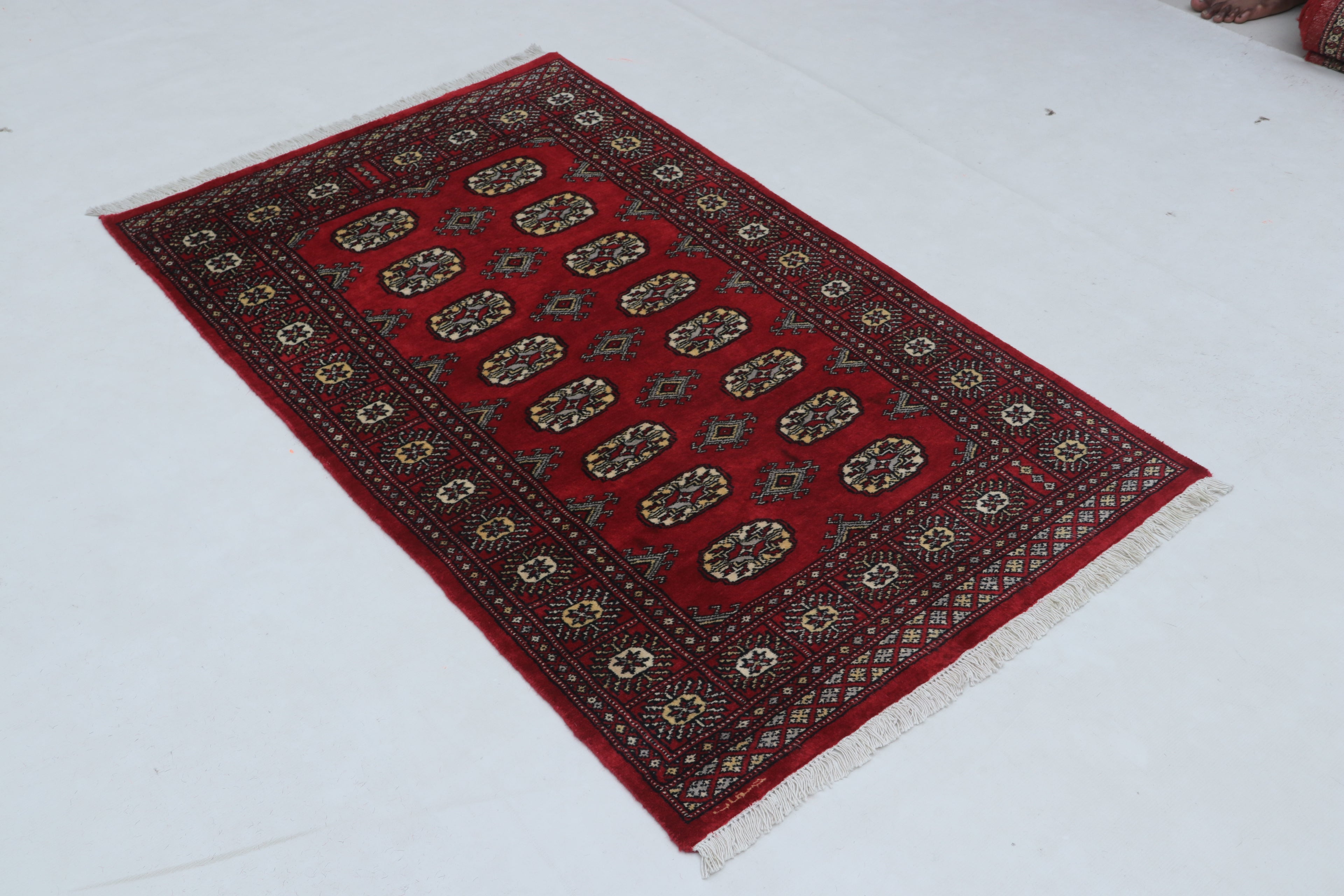 3x5 Red Mori Bokhara Geometric Handmade Cotton & Wool Rug | Premium Luxury Area Rug