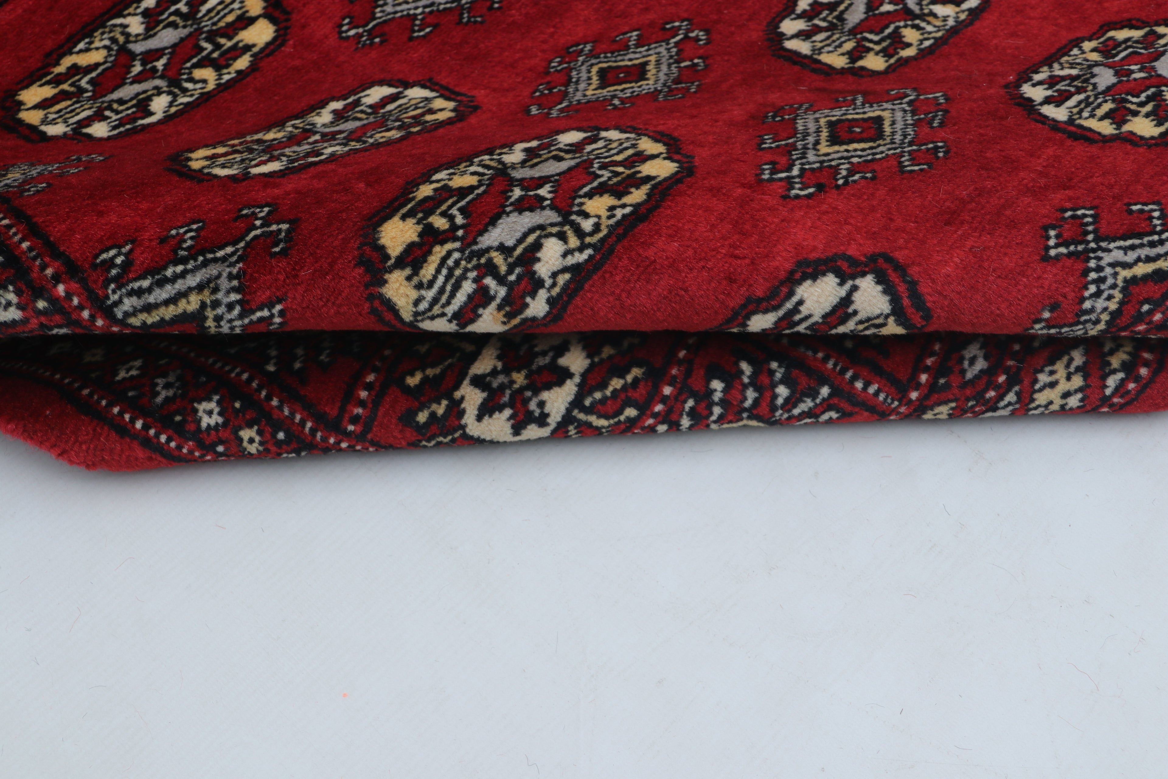 3x5 Red Mori Bokhara Geometric Handmade Cotton & Wool Rug | Premium Luxury Area Rug