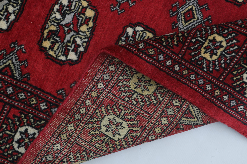 3x5 Red Mori Bokhara Geometric Handmade Cotton & Wool Rug | Premium Luxury Area Rug