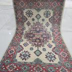 2x3 Beige Commercial Kazak Geometric Area Rug | Handmade Wool & Cotton Rug