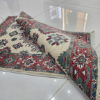 2x3 Beige Commercial Kazak Geometric Area Rug | Handmade Wool & Cotton Rug