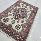 2x3 Beige Commercial Kazak Geometric Area Rug | Handmade Wool & Cotton Rug