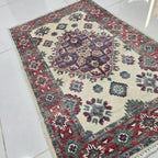 2x3 Beige Commercial Kazak Geometric Area Rug | Handmade Wool & Cotton Rug