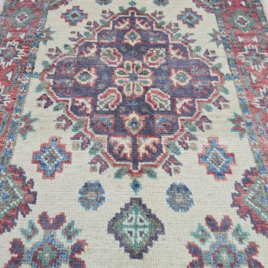 2x3 Beige Commercial Kazak Geometric Area Rug | Handmade Wool & Cotton Rug