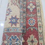 2x3 Beige Commercial Kazak Geometric Area Rug | Handmade Wool & Cotton Rug