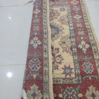 2x3 Beige Commercial Kazak Geometric Area Rug | Handmade Wool & Cotton Rug