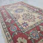 2x3 Beige Commercial Kazak Geometric Area Rug | Handmade Wool & Cotton Rug