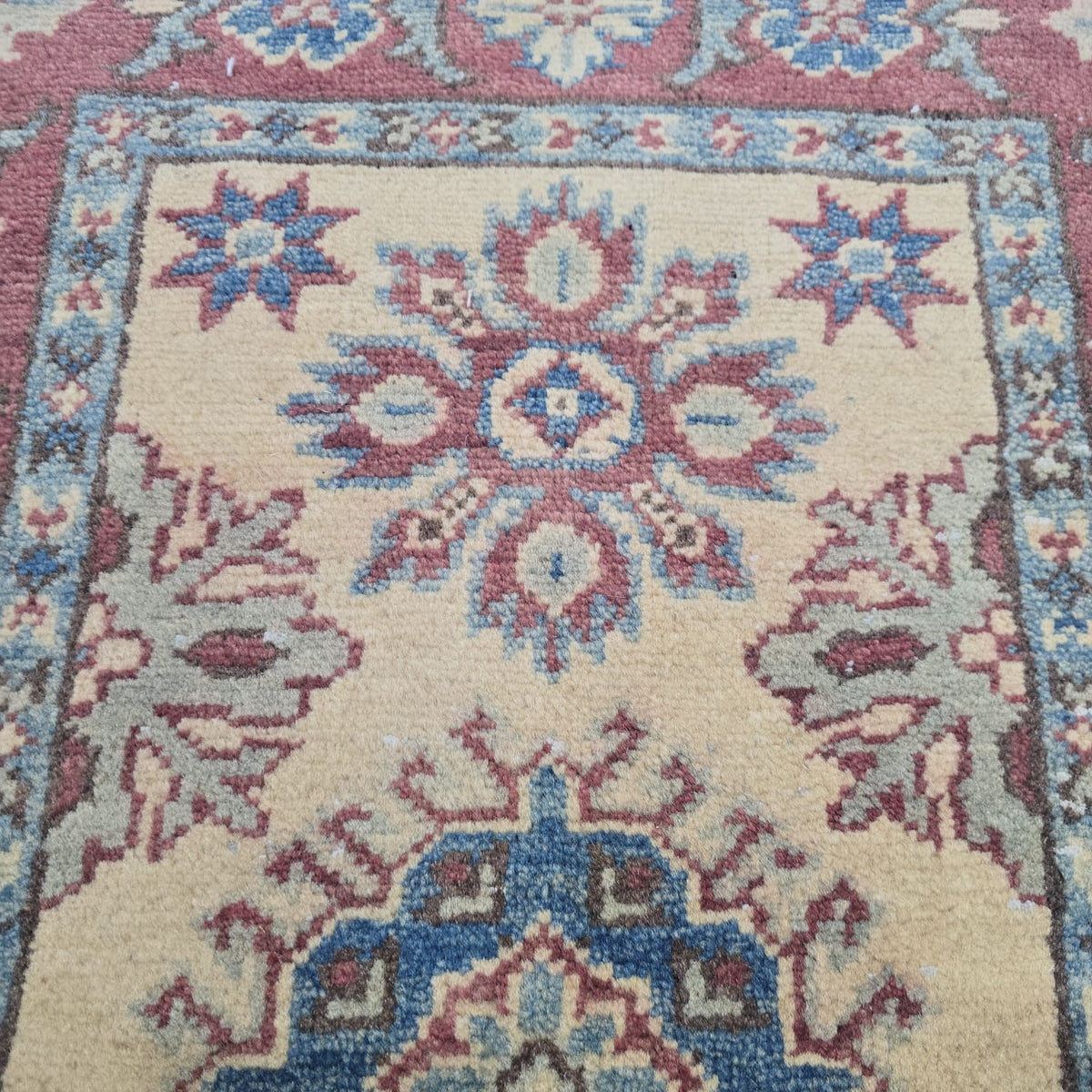 2x3 Beige Commercial Kazak Geometric Area Rug | Handmade Wool & Cotton Rug