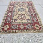 2x3 Beige Commercial Kazak Geometric Area Rug | Handmade Wool & Cotton Rug
