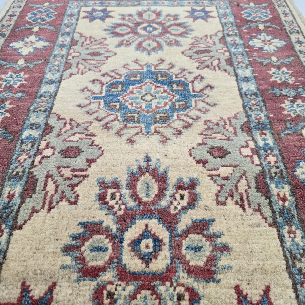 2x3 Beige Commercial Kazak Geometric Area Rug | Handmade Wool & Cotton Rug